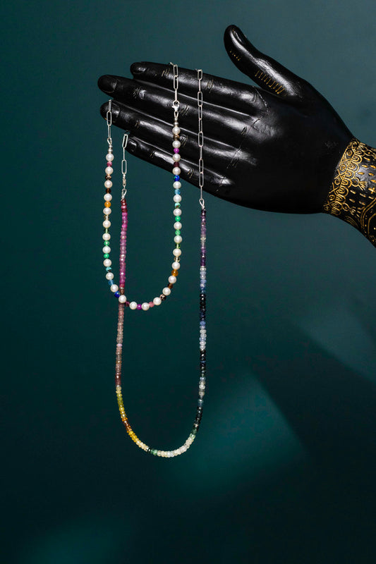 Freshwater Pearl + Rainbow Gemstone Choker Necklace