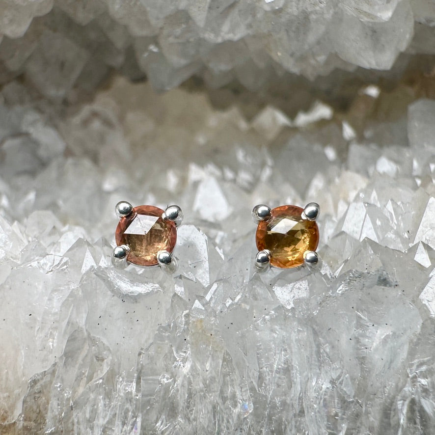 Orange Sapphire Stud Earrings | Sterling Silver