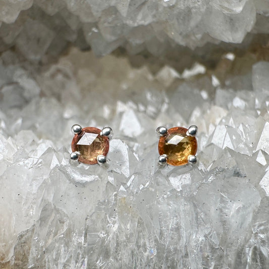 Orange Sapphire Stud Earrings | Sterling Silver