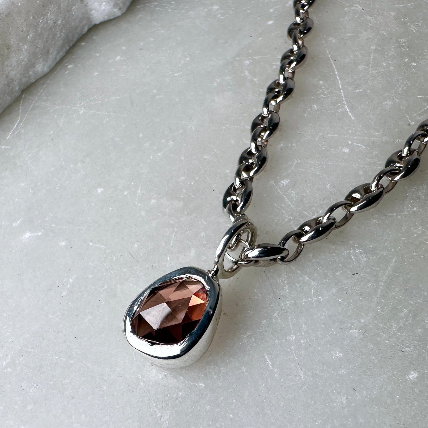 Rose Zircon Charm Pendant | Sterling Silver
