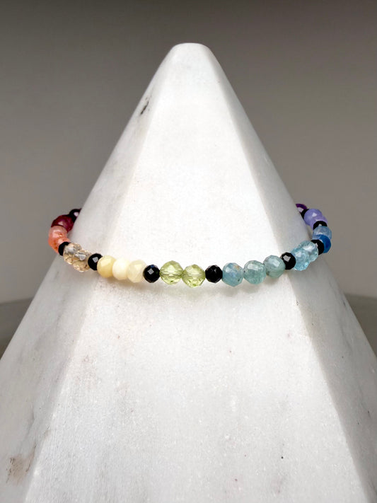 Black Spinel & Rainbow Gemstone Bracelet | Sterling Silver