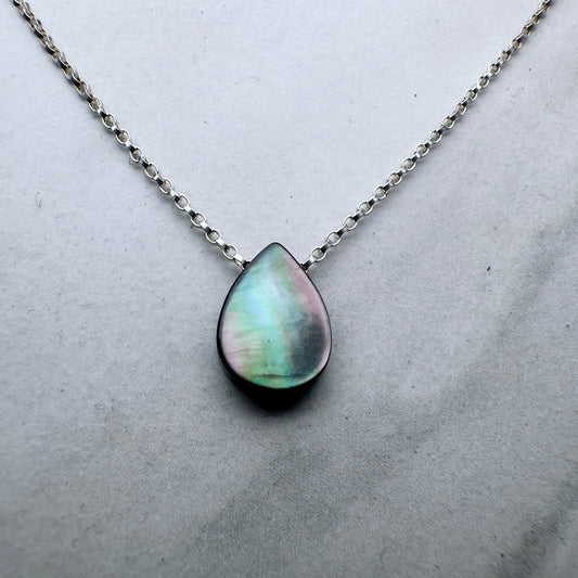 Black Mother Of Pearl Floating Necklace | Sterling Silver