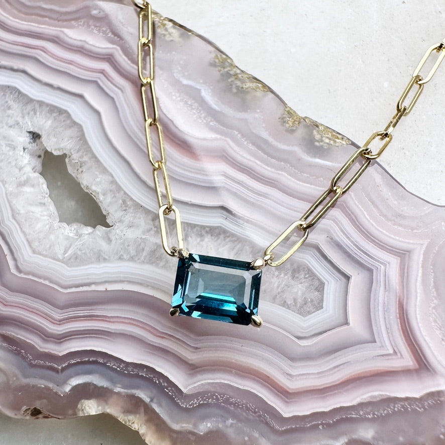 London Blue Topaz Solitaire Necklace | 14k Yellow Gold