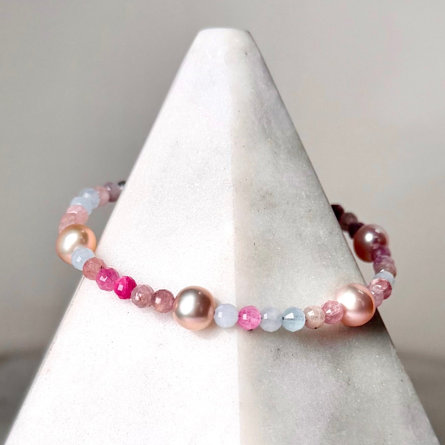 Pink Pearl and Tourmaline Bracelet | Sterling Silver