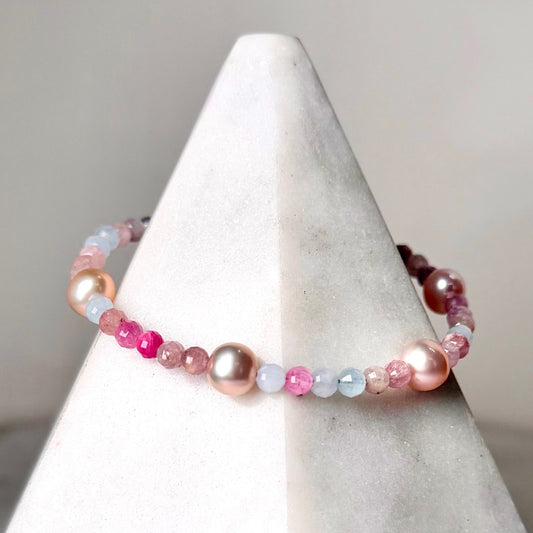Pink Pearl and Tourmaline Bracelet | Sterling Silver