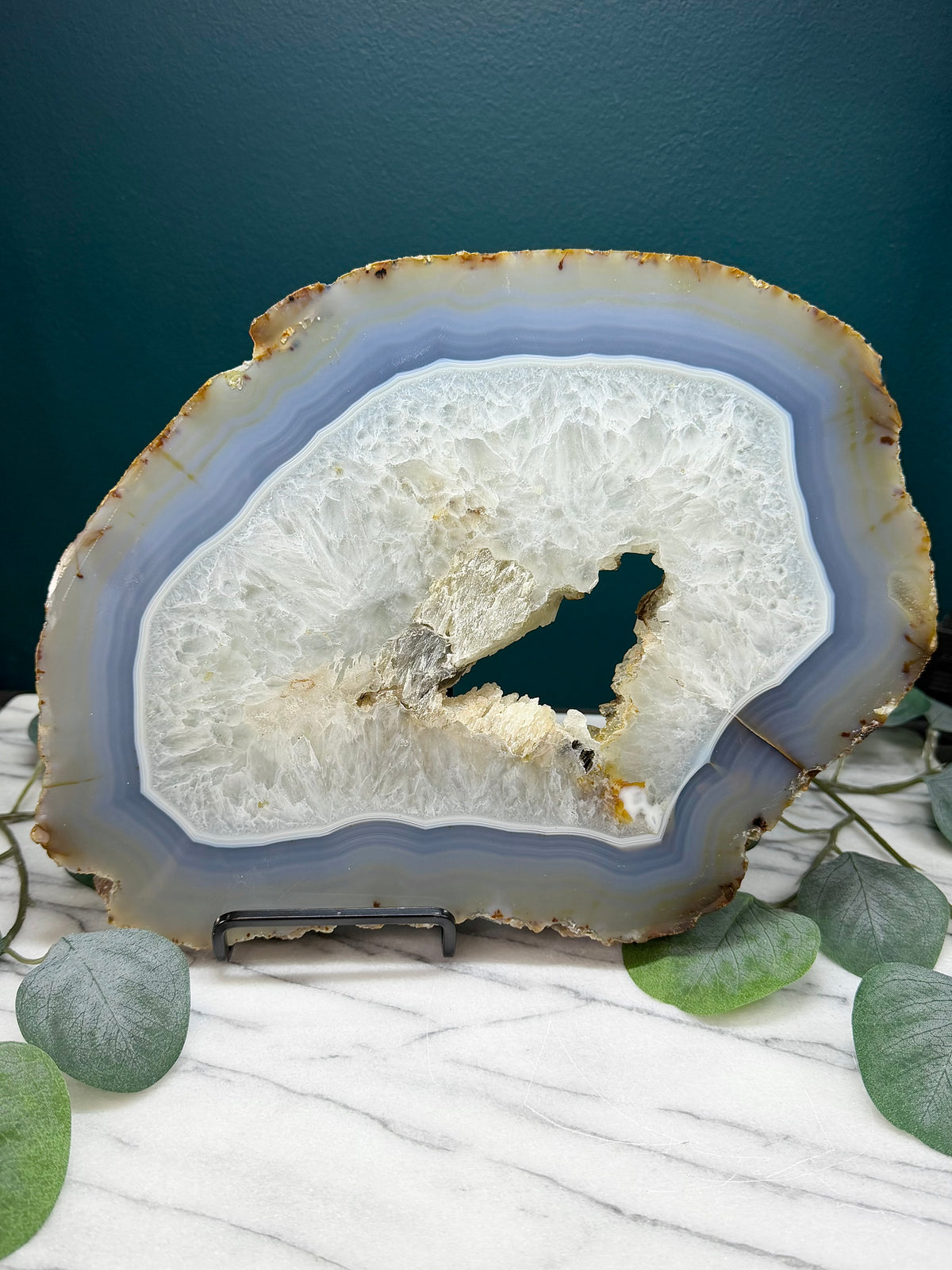 Agate Slice with Calcite | Cabinet Sized Mineral Specimen from Brazil