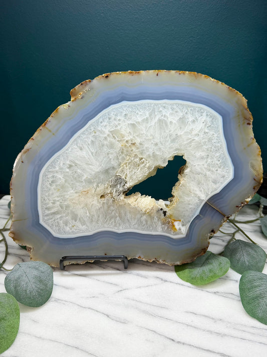 Agate Slice with Calcite | Cabinet Sized Mineral Specimen from Brazil