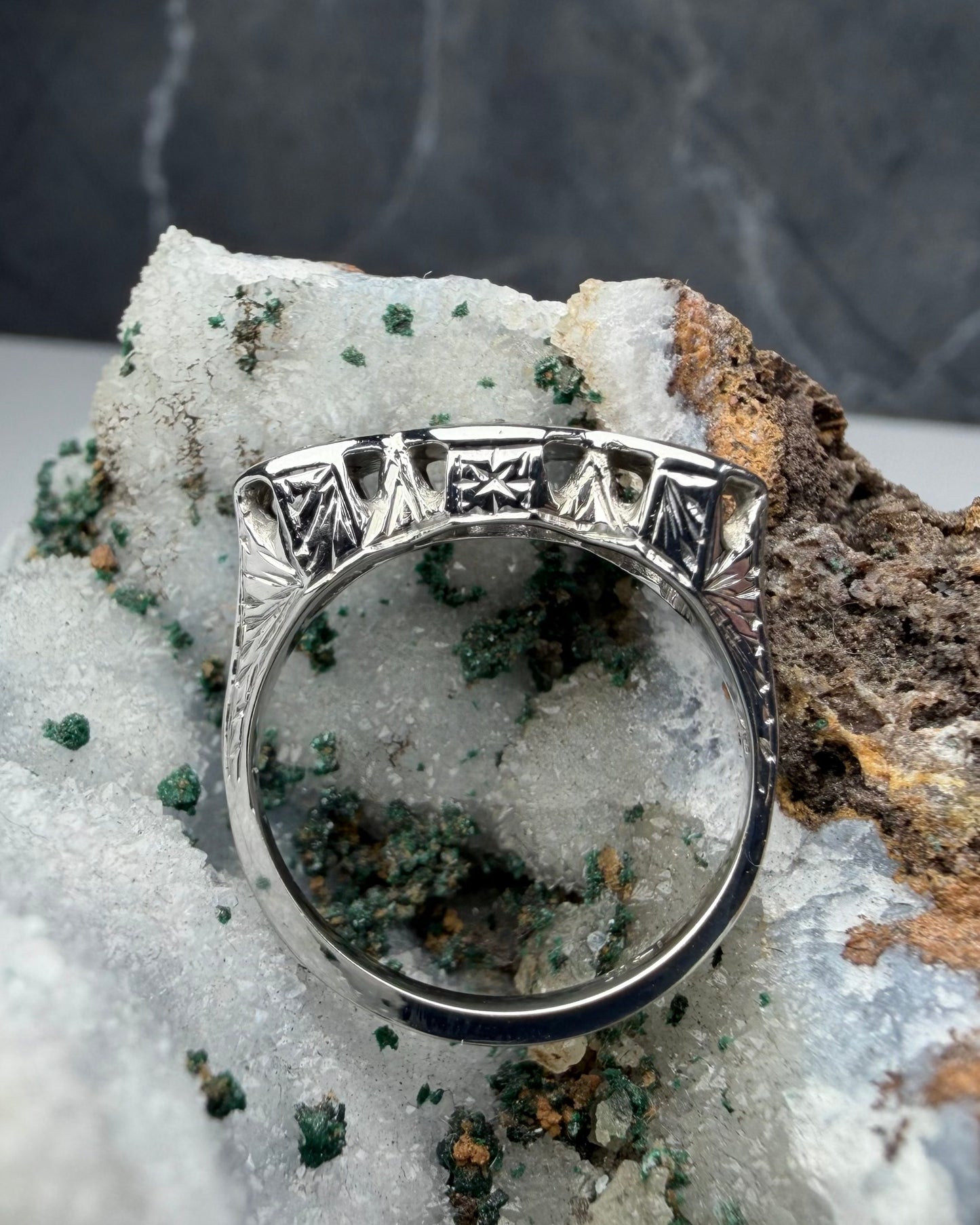 Three Stone Art Deco Ring  | 14k White Gold | LUX FORGE Legacy Collection