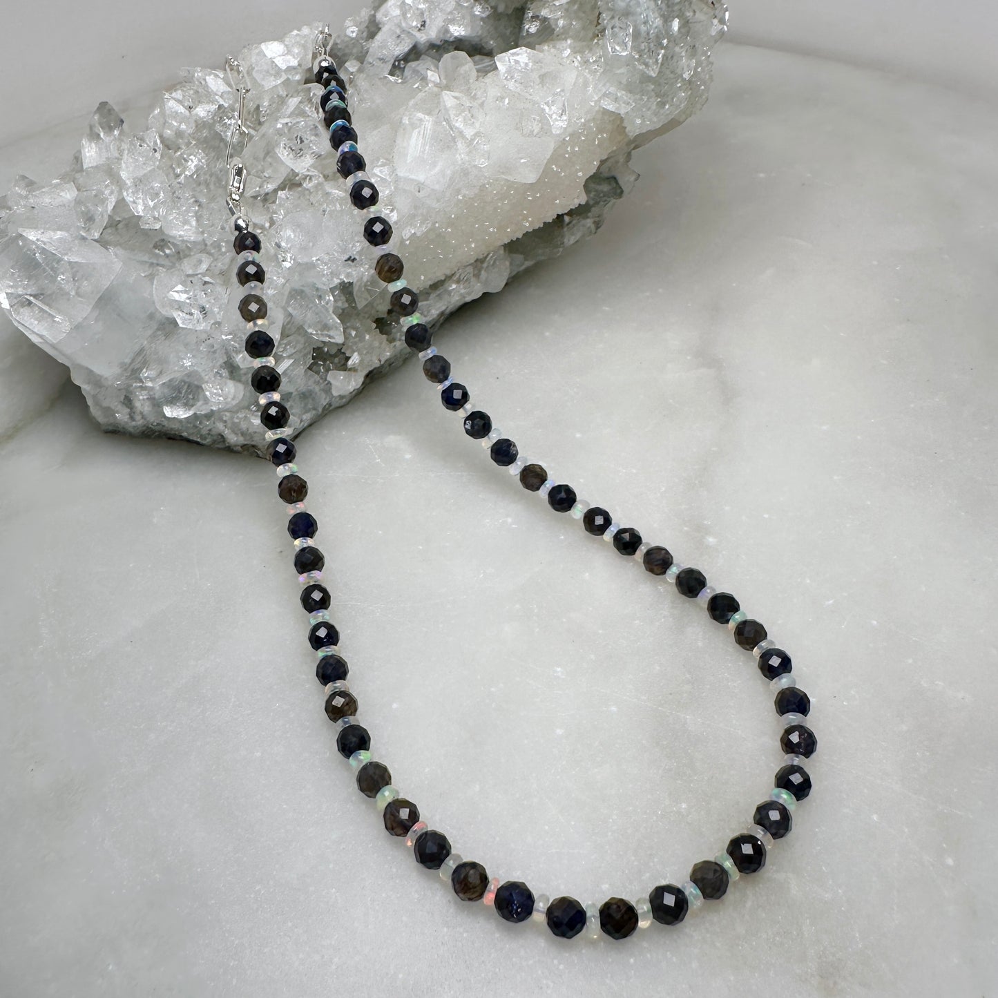 Faceted Iolite & Opal Necklace | Sterling Silver