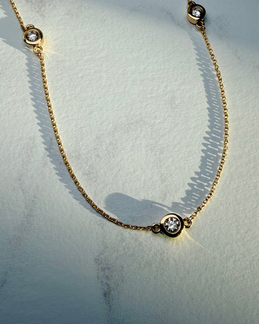 Diamond Station Necklace | 14k Yellow Gold