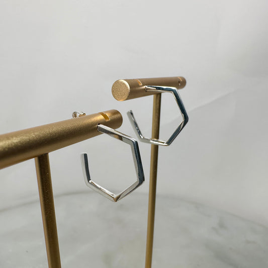 Hexagon Hoop Earrings (Medium) | Sterling Silver