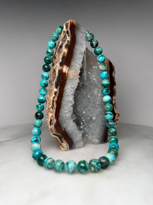 Chrysocolla Beaded Necklace | Sterling Silver
