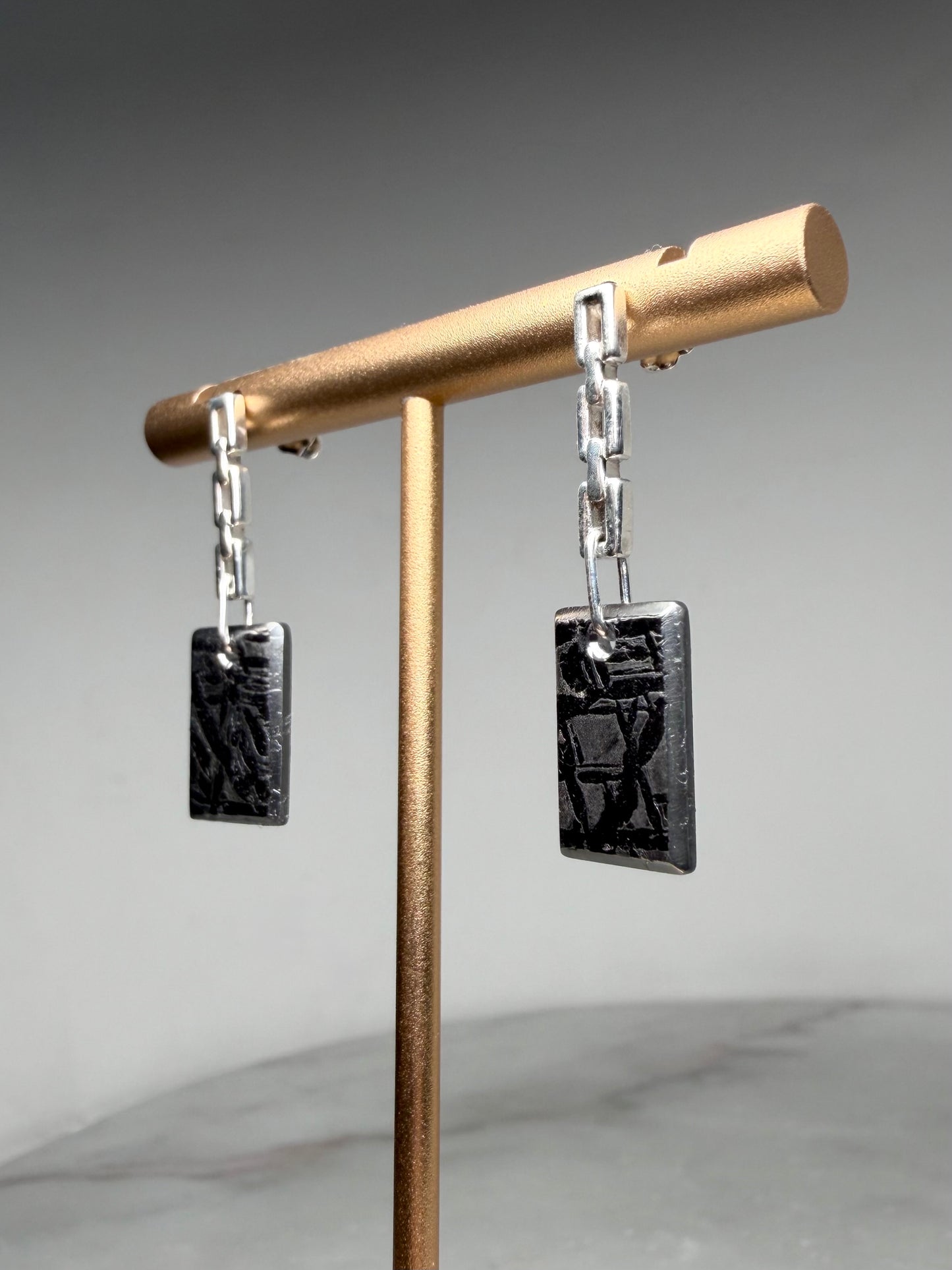 Meteorite Chain Link Earrings | Sterling Silver