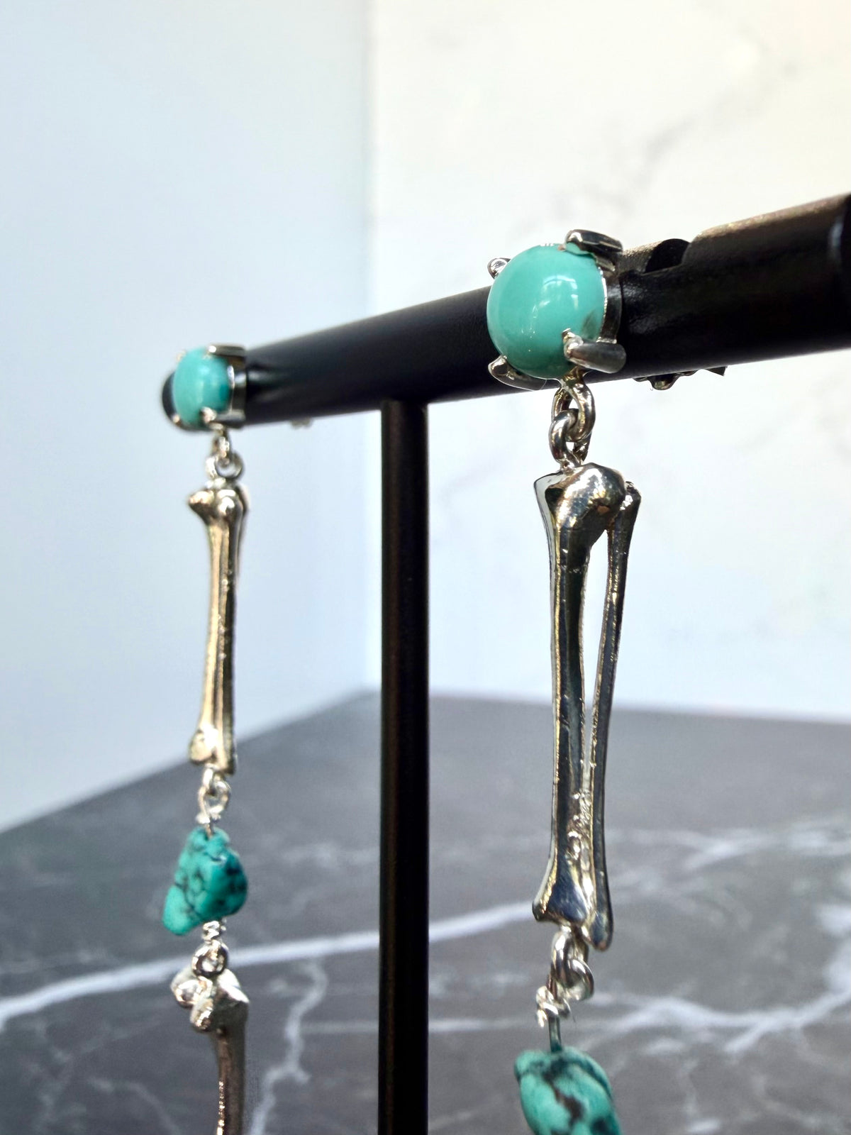 Turquoise Bone Earrings | Sterling Silver