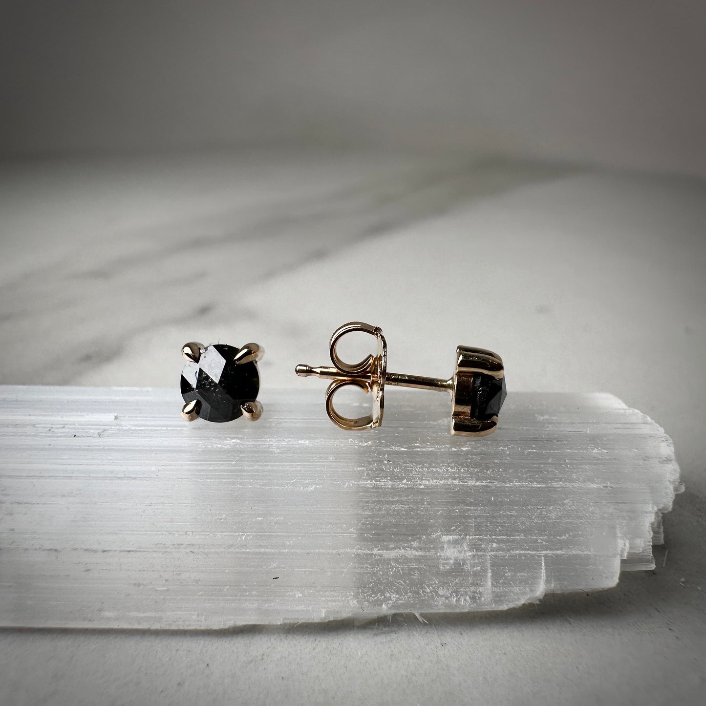 Black Diamond Stud Earrings | 14k Yellow Gold