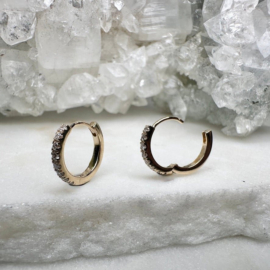 Diamond Huggie Earrings | 14k Yellow Gold