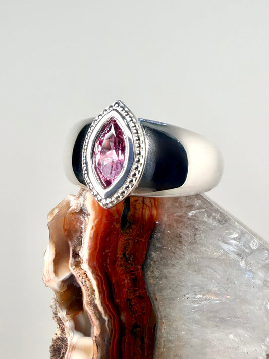 Marquise Pink Sapphire Bombe Ring | Sterling Silver