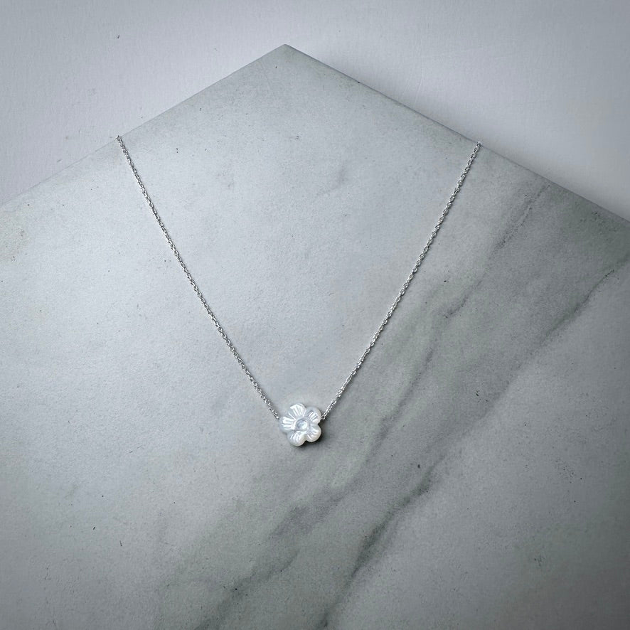 Mother Of Pearl Cherry Blossom Floating Necklace | Sterling Silver
