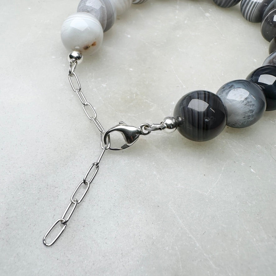 Botswana Agate Beaded Bracelet | Sterling Silver