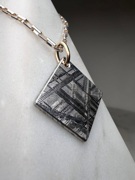 Diagonal Meteorite Charm Pendant | 14k Yellow Gold