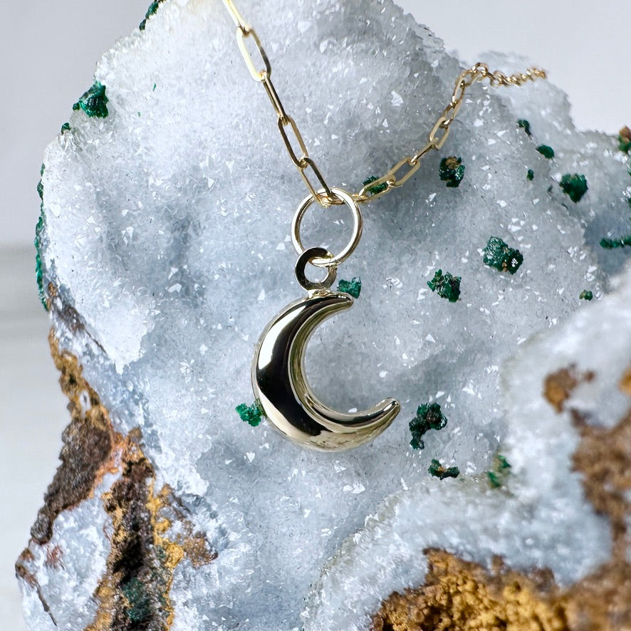 Puffy Crescent Moon Charm | 14k Yellow Gold