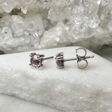 Pink Sapphire Stud Earrings | Sterling Silver
