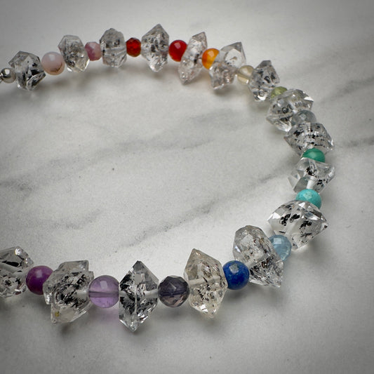 Rainbow Gemstone and Quartz Beaded Bracelet | Sterling Silver | Adjustable