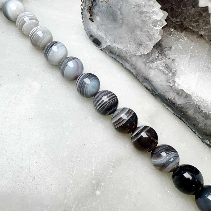 Botswana Agate Beaded Bracelet | Sterling Silver