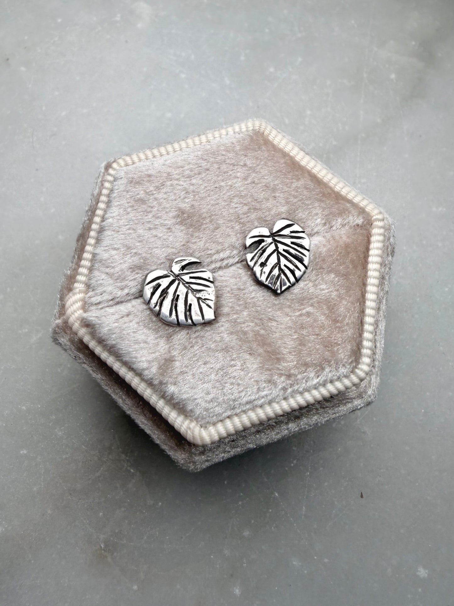 Small Monstera Stud Earrings | Sterling Silver