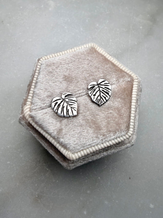Small Monstera Stud Earrings | Sterling Silver