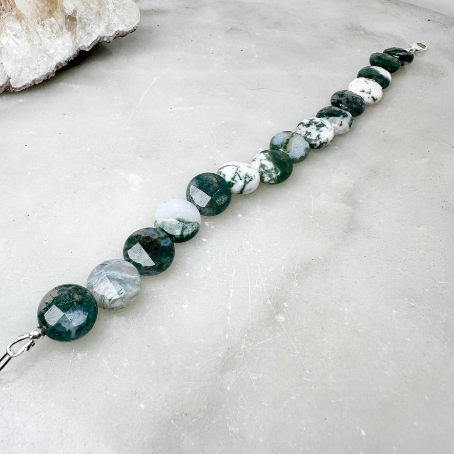 Moss Agate Beaded Bracelet | Sterling Silver
