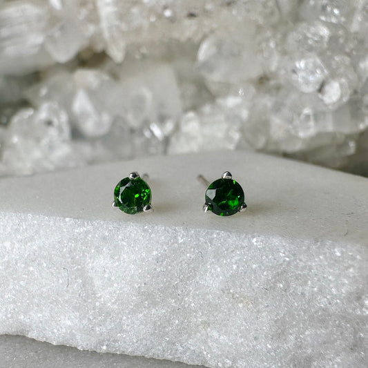Green Chrome Diopside Stud Earrings | Sterling Silver