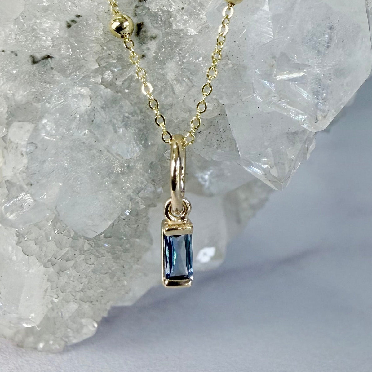 Mini Montana Sapphire Charm Pendant | 14k Yellow Gold