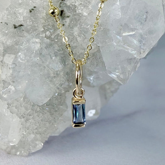 Mini Montana Sapphire Charm Pendant | 14k Yellow Gold