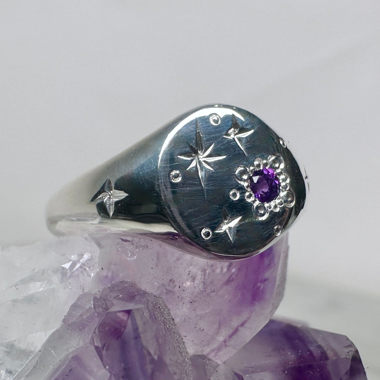 Amethyst Starburst Signet Ring | Sterling Silver