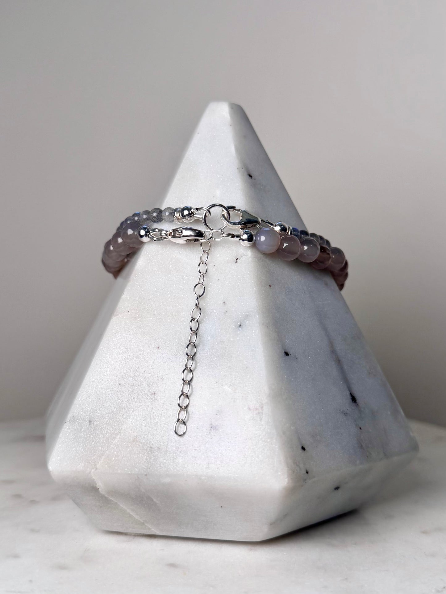 Botswana Agate Beaded Bracelet | Sterling Silver