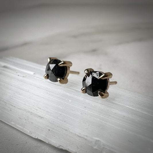 Black Diamond Stud Earrings | 14k Yellow Gold