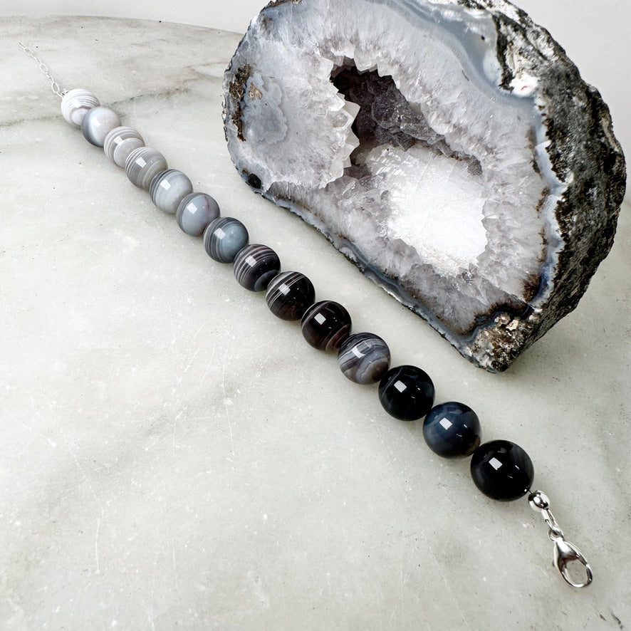 Botswana Agate Beaded Bracelet | Sterling Silver