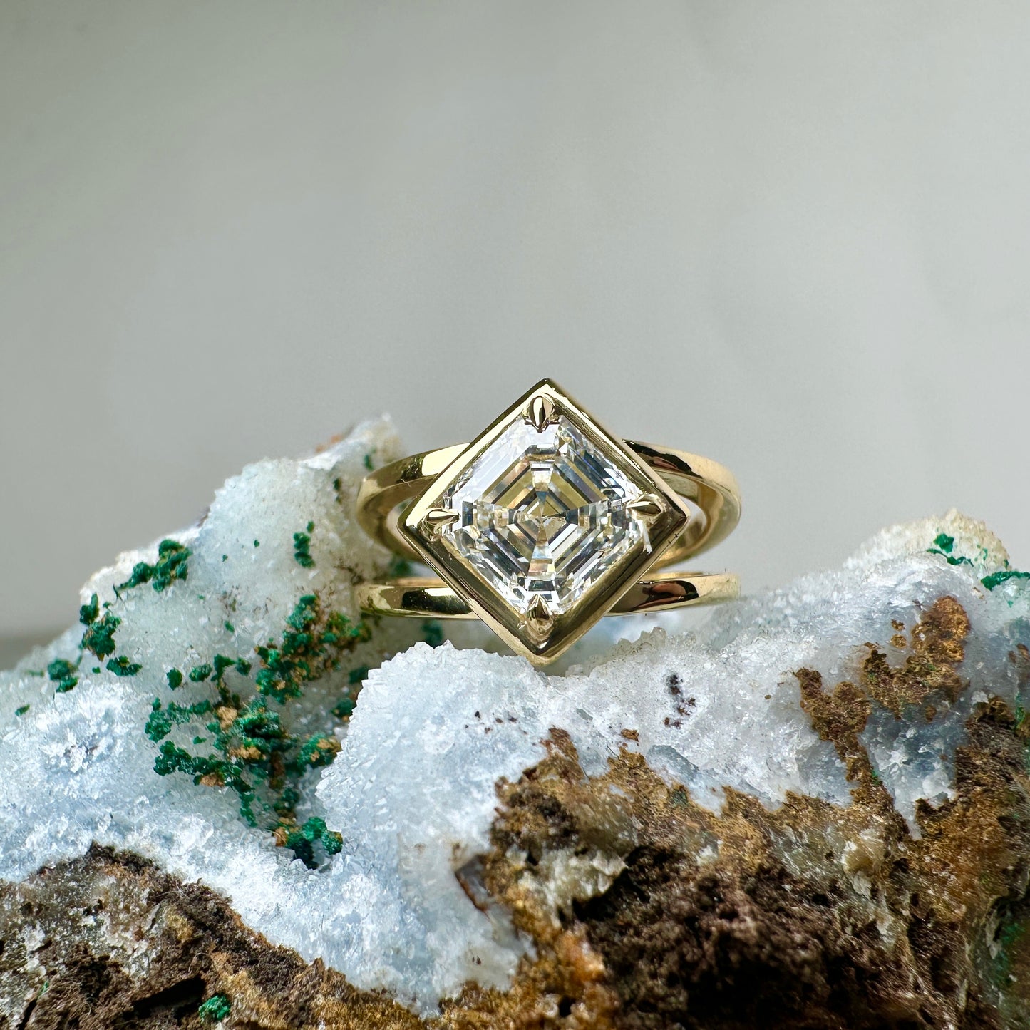 Asscher Cut Diamond Double Band Ring | 18k Yellow Gold