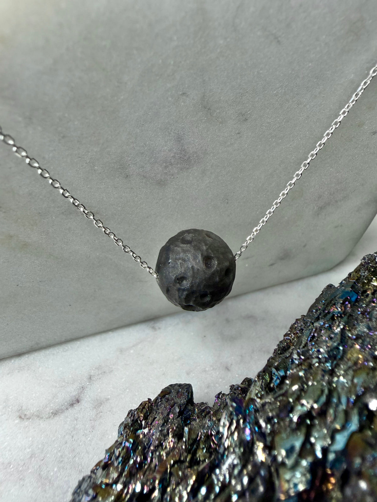 Luna Obsidian Floater Pendant | Sterling Silver