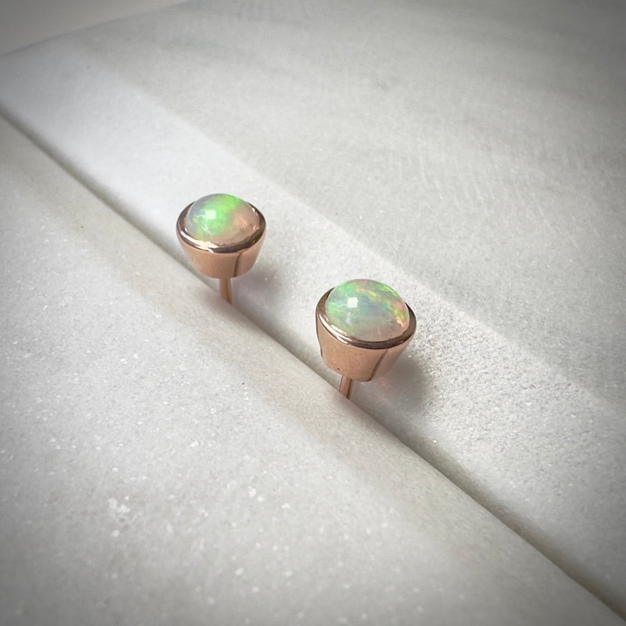 Opal Stud Earrings in 14k Rose Gold