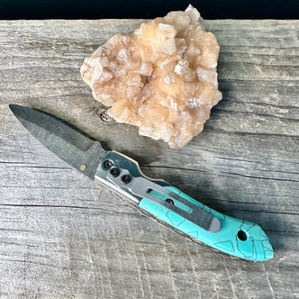 Damascus Steel and Turquoise Resin Utility Knife