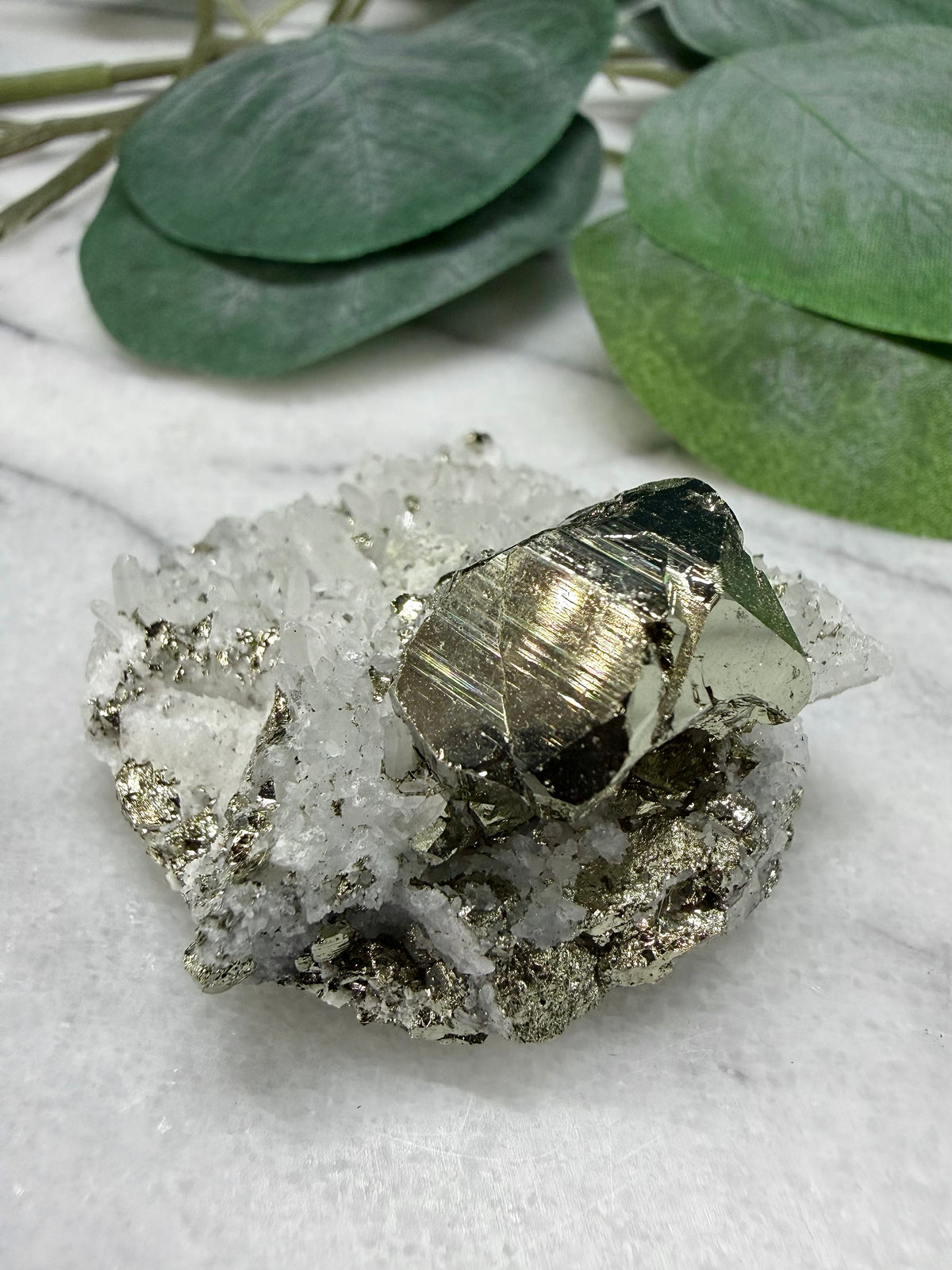 Pyrite On Quartz Crystal Cluster | Mineral Specimen form Peru
