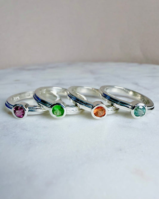 Gemstone Stacking Solitaires | Sterling Silver