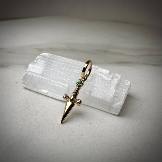 Tsavorite Dagger Charm | 14k Yellow Gold