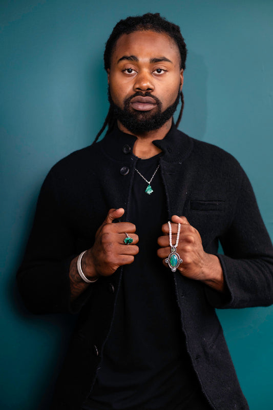 Geometric Malachite Pendant | Sterling Silver