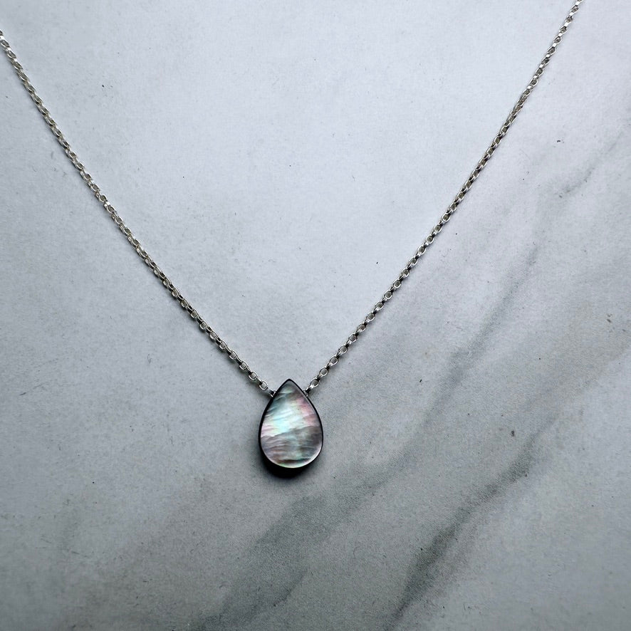 Black Mother Of Pearl Floating Necklace | Sterling Silver