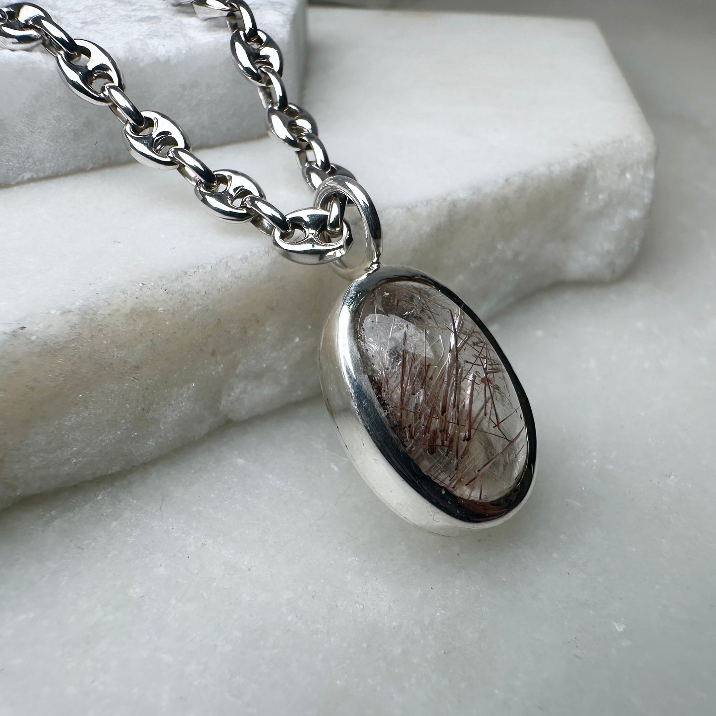 Red Rutile Quartz Charm Pendant | Sterling Silver