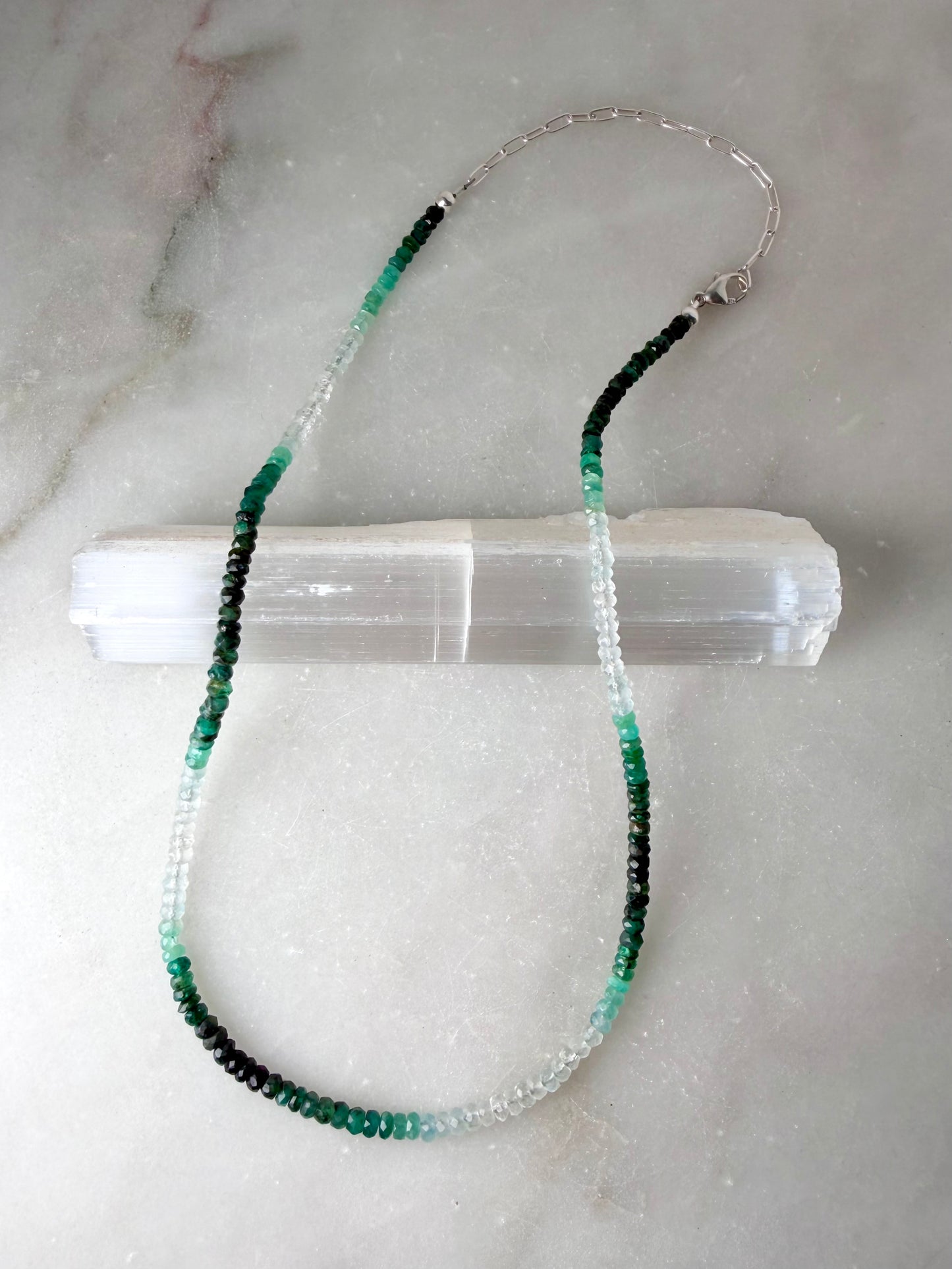 Emerald Ombré Beaded Necklace | Sterling Silver