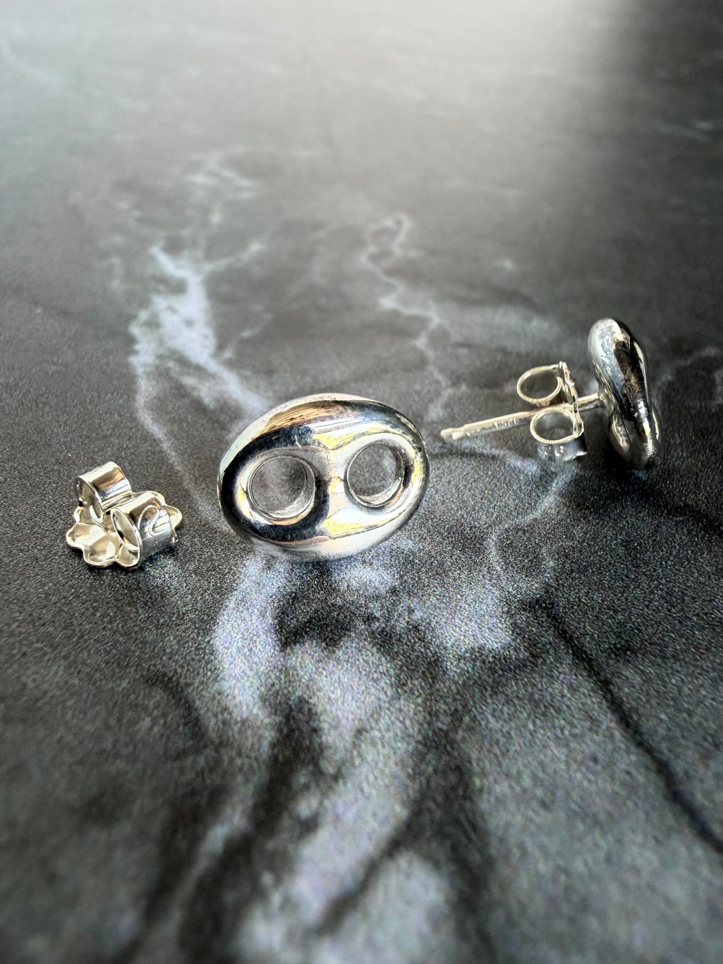 Puffed Anchor Link Stud Earrings | Sterling Silver